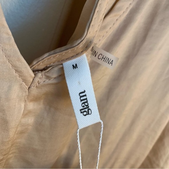 Glam Flirty satin long sleeve tan mini dress women’s size medium - Picture 5 of 11